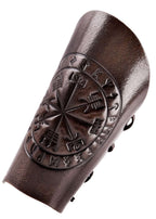 Protège-bras Viking en cuir Vegvísir marron – Manchette nordique de bras embossée