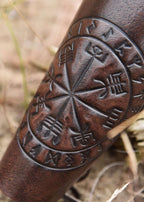 Protège-bras Viking en cuir Vegvísir marron – Manchette nordique de bras embossée